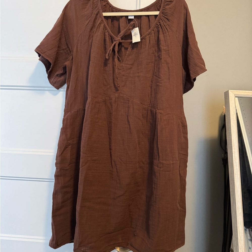 Brown Short Sleeve Dress